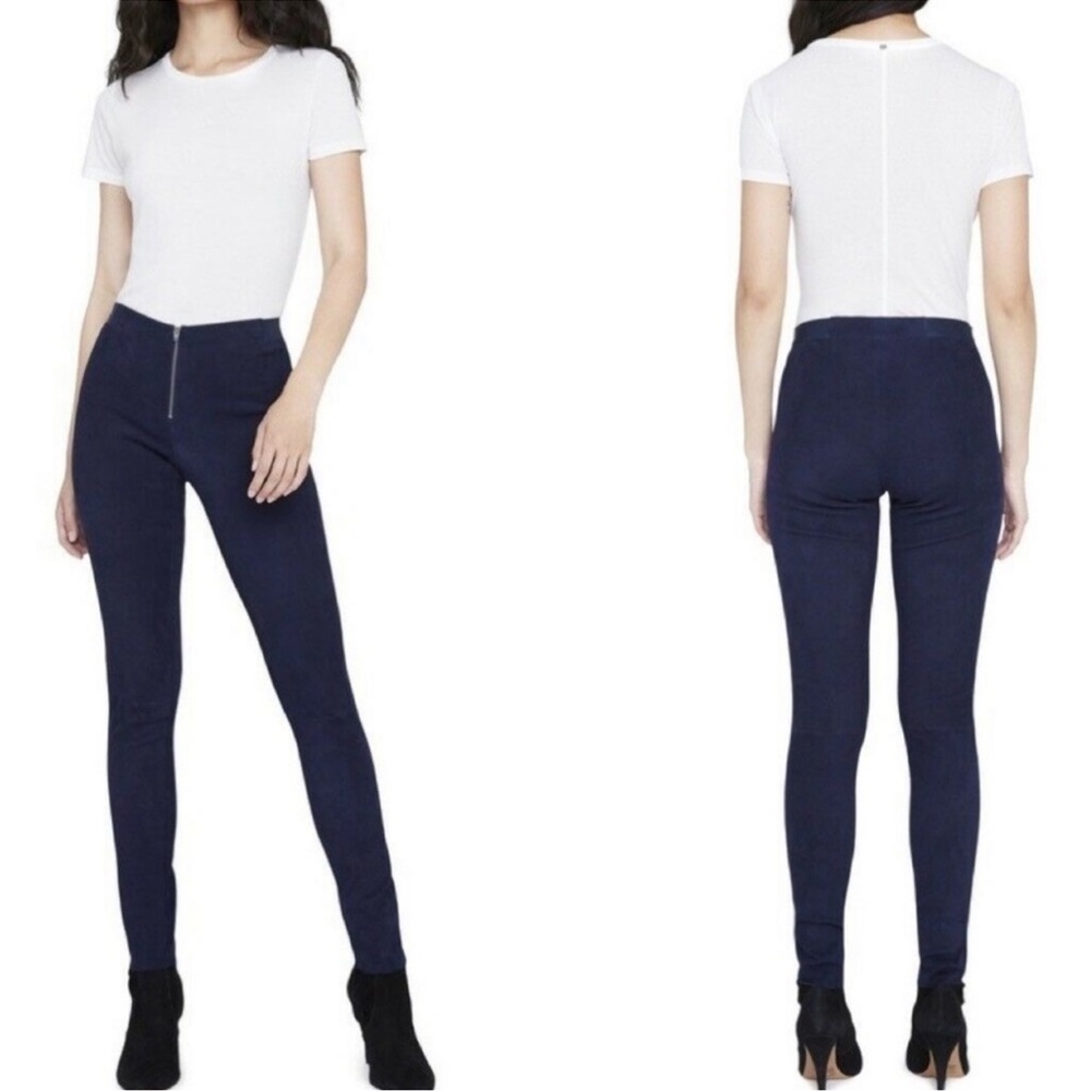 Alice + Olivia Navy Lamb Leather Suede Pants